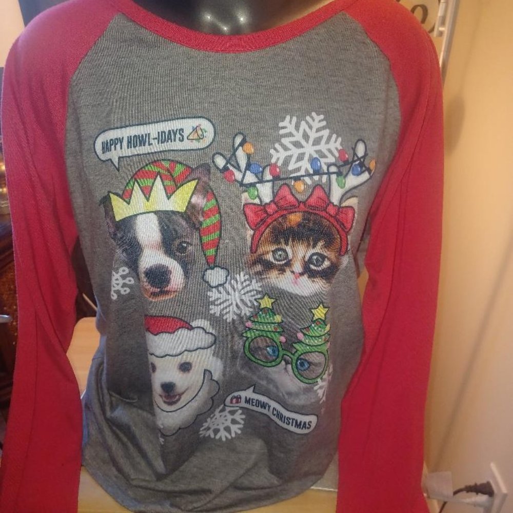 Justice Size 18/20 Plus Happy Howlidays/Meowy Christmas!  Pajama Shirt